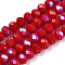 Electroplate Opaque Solid Color Glass Beads Strands, Half Rainbow Plated, Faceted, Rondelle, FireBrick, 8x6mm, Hole: 1mm, about 63~65pcs/strand, 39~40cm