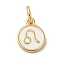 Real 18K Gold Plated Brass Enamel Charms, with Jump Ring, Long-Lasting Plated, Lead Free & Cadmium Free, Flat Round with Leo Charms, White, 10x8x1mm, Hole: 4mm