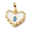 Brass Enamel Pendants, Cadmium Free & Lead Free, with Shell, Heart with Evil Eye Charms, Real 18K Gold Plated, 14x16x3mm, Hole: 4x6.5mm
