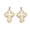 Brass Micro Pave Clear Cubic Zirconia Pendants, Cadmium Free & Lead Free, with Shell, Cross Charms, Real 18K Gold Plated, 34x24.5x2.5mm, Hole: 5x3.5mm