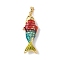 Brass Enamel Pendants, Fish Charms, Golden, Red, 32x11.5x7mm, Hole: 4x2.5mm