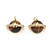 Natural Tiger Eye Pendants, Brass Micro Pave Cubic Zirconia Planet with Star Charms, Real 18K Gold Plated, 12x14.5x9mm, Hole: 2.5mm