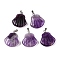 Natural Amethyst Pendants, Shell Shaped Charms with Platinum Plated Metal Snap on Bails, 24.5x20.5~21x5.5~6mm, Hole: 2x5.5mm