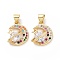 Brass Cubic Zirconia Pendants, Cadmium Free & Lead Free, Moon with Planet & Star Charms, Golden, 16x12x6mm, Hole: 3x5mm