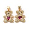Brass Micro Pave Cubic Zirconia Pendants, Real 18K Gold Plated, Lead Free & Cadmium Free, Bear with Heart, Medium Violet Red, 19.5x14.5x4mm, Hole: 4x3.5mm