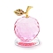 Crystal Glass Display Decorations, with Golden Tone Alloy Random Color Rhinestone Leaf, for Desk Decorations, Dyed & Heated, Apple, Pink, 50x75mm