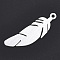 Aluminium Big Pendants, Laser Cut Big Pendants, Feather, Silver Color Plated, 54x16.5x1mm, Hole: 3mm