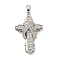 Brass Micro Pave Cubic Zirconia Pendants, Long-Lasting Plated, Cross, Platinum, 38.5x24.5x6.5mm, Hole: 6x4mm