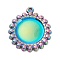 PVD Vacuum Plating 304 Stainless Steel Pendant Cabochons Settings, Flat Round, Rainbow Color, Tray: 12mm, 21.5x19x2mm, Hole: 1.2mm