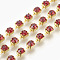Brass Rhinestone Strass Chains, Rhinestone Cup Chain, 1440pcs rhinestone/bundles, Grade A, Hyacinth, 3.5mm, about 29.52 Feet(9m)/bundle