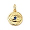 Rack Plating Brass Micro Pave Cubic Zirconia Pendants, with Jump Ring, Cadmium Free & Nickel Free & Lead Free, Flat Round with Eye, Real 18K Gold Plated, 12.5x10.5x2mm, Hole: 3.6mm