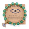 Natural Green Aventurine Round Beads Stretch Bracelets, Alloy Micro Pave Clear Cubic Zirconia Evil Eye Charm Bracelets for Women, 7-1/2 inch(19cm)