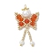 Glass Seed Beaded Butterfly Pendants, with 304 Stainless Steel Jump Rings & Glass Pearl Round Bead, Orange, 41x23x8mm, Hole: 3mm