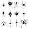 12Pcs 12 Styles Alloy Enamel & Glass Pendants, Black, Mixed Shapes, 15~34x9~23mm, Hole: 1.5~2.5mm, 1pc/style