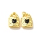 Brass Micro Pave Cubic Zirconia Pendants, Cadmium Free & Nickel Free & Lead Free, Real 18K Gold Plated, Lock, Black, 12.5x9x4mm