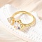 Brass Micro Pave Cubic Zirconia Cuff Rings for Women, Heart, Real 18K Gold Plated, Rack Plating, Long-Lasting Plated, Lead Free & Cadmium Free, Clear, Inner Diameter: 18.6mm