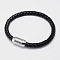 Braided Leather Cord Bracelets, with 304 Stainless Steel Magnetic Clasps, Black, 200x6mm