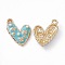 Alloy Enamel Pendants, with ABS Imitation Pearl Beads, Light Glod, Heart with Flower Charm, Turquoise, 21x14.5x4mm, Hole: 1.6mm