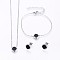 304 Stainless Steel Jewelry Sets, Pendant Necklaces & Stud Earrings & Bracelets, with Enamel, Square, Stainless Steel Color, 16.93 inch(43cm), 7-1/8 inch(18cm), 11x11x2.5mm, Pin: 0.8mm