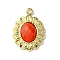 Ion Plating(IP) Real 14K Gold Plated 304 Stainless Steel with Glass Pendant, Oval Flower Charms, Orange Red, 18x13x3.5mm, Hole: 1.6mm