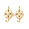 Brass Connector Charms, Rhombus with Flower Links, Real 18K Gold Plated, 13x7x2.5mm, Hole: 1.2mm