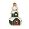 Christmas Themes 304 Stainless Steel Enamel Pendants, Real 18K Gold Plated, House, 15.5x8.5x1.5mm, Hole: 1.5mm
