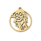 201 Stainless Steel Pendants, Flat Round with Tree Charms, Real 18K Gold Plated, 17x15x1mm, Hole: 1.4mm