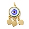 Real 18K Gold Plated Brass Pendants, with Acrylic and Jump Ring, Flat Round with Evil Eye Charms, Royal Blue, 28x14x5mm, Hole: 3.4mm