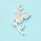 Brass Micro Pave Cubic Zirconia Charms, Cadmium Free & Nickel Free & Lead Free, Butterfly with Leaf Charm, Silver Color Plated, 18x12x2.5mm, Hole: 1.6mm