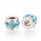 201 Stainless Steel Polymer Clay Rhinestone Inlaid Beads, Column, Stainless Steel Color, Aquamarine, 7x5mm, Hole: 3mm