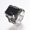 304 Stainless Steel Finger Rings, Solitaire Rings with Cubic Zirconia, Rectangle, Black, 17~22mm
