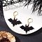 Halloween Theme Bat Handmade Glass Seed Beads Leverback Earrings, with 304 Stainless Steel Earrings Findings, Golden, Black, 40.5x36.5mm