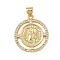 Brass Micro Pave Cubic Zirconia Pendants, Cadmium Free & Lead Free, Religion, Flat Round, Real 18K Gold Plated, 23x20x2.5mm, Hole: 4.5x3.5mm