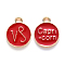 Alloy Enamel Pendants, Cadmium Free & Lead Free, Flat Round with Constellation, Light Gold, Red, Capricorn, 22x18x2mm, Hole: 1.5mm