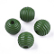 Painted Natural Wood Beehive Beads, Round, Green, 12x11mm, Hole: 3mm