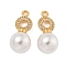 Brass Micro Pave Cubic Zirconia Pendants, with ABS Plastic Pearl, Round, Real 18K Gold Plated, 22x10x10mm, Hole: 2mm