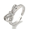 Bowknot Brass Micro Pave Cubic Zirconia Open Cuff Ring for Women, Cadmium Free & Lead Free, Long-Lasting Plated, Platinum, Adjustable