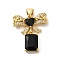 Rack Plating Brass Micro Pave Cubic Zirconia Pendants, Cadmium Free & Lead Free, Long-Lasting Plated, Real 18K Gold Plated, Bowknot with Rectangle, Black, 22x19x4.5mm, Hole: 5x3.5mm
