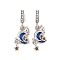 Rack Plating Alloy Crystal Rhinestone European Dangle Charms, Cat & Moon Large Hole Pendants with Blue Enamel, Platinum, 31.5mm, Moon: 20x11.5x3mm, Hole: 4.5mm