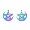 Ion Plating(IP) 201 Stainless Steel Pendants, Moon with Star, Rainbow Color, 26.5x25x1.5mm, Hole: 1.4mm