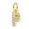 Letter Brass Micro Pave Clear Cubic Zirconia Pendants, Cadmium Free & Nickel Free & Lead Free, Jump Ring, Real 18K Gold Plated, Letter P, 8.9x4.5x1.8mm, Jump Ring: 5x0.9mm, Hole: 3.5mm