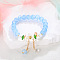 Daisy Crackle Glass Round Beaded Stretch Bracelets, Alloy Cable Chain Charm Bracelets for Women, Cornflower Blue, Inner Diameter: 2-1/2 inch(6.5cm)