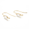 Brass Earring Hook, Ear Wire, with Horizontal Loop, Cubic Zirconia, Horse Eye, Clear, Nickel Free, Real 18K Gold Plated, 23x15~17x4mm, Hole: 1.6mm, 20 Gauge, Pin: 0.8mm