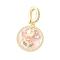 Brass Enamel Pendants, with Natural Freshwater Pearls and Brass Micro Pave Cubic Zirconia Clasp, Flat Round with Flower Charm, Pink, 20.5x18x7.5mm, Hole: 7.5x5mm