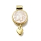 Brass Pave Natural White Shell Flat Round with Heart Pendants, Cadmium Free & Lead Free, Rack Plating, Long-Lasting Plated, Real 18K Gold Plated, 22.5x12x3mm, Hole: 2mm