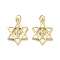 Brass Micro Pave Clear Cubic Zirconia Pendants, Cadmium Free & Lead Free, with Shell, Real 18K Gold Plated, Star, 21x15.5x2.5mm, Hole: 3.5mm