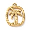 Ion Plating(IP) 304 Stainless Steel Pendants, Oval with Coconut Tree Charm, Real 18K Gold Plated, 18.5x14x2mm, Hole: 1.6mm