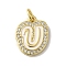Brass Micro Pave Cubic Zirconia Pendants, Cadmium Free & Nickel Free & Lead Free, with Jump Rings, Real 18K Gold Plated, Letter U, 18x14x2mm, Hole: 3.8mm