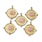 PVD Vacuum Plating 201 Stainless Steel Natural Rose Quartz Pendants, Real 18K Gold Plated, Flat Round Charms, 20.5x18x4mm, Hole: 1.2mm