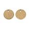 Ion Plating(IP) 304 Stainless Steel Charms, Textured, Laser Cut, Flat Round, Golden, 10x0.8mm, Hole: 1.4mm